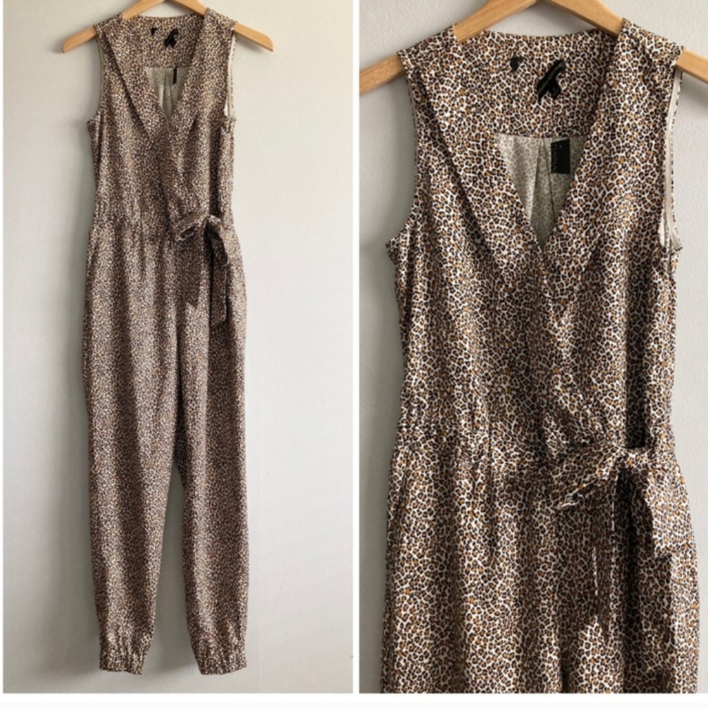 NWOT Banana Republic Leopard Print Surplice Tie Waist Women’s Jumpsuit Size 2